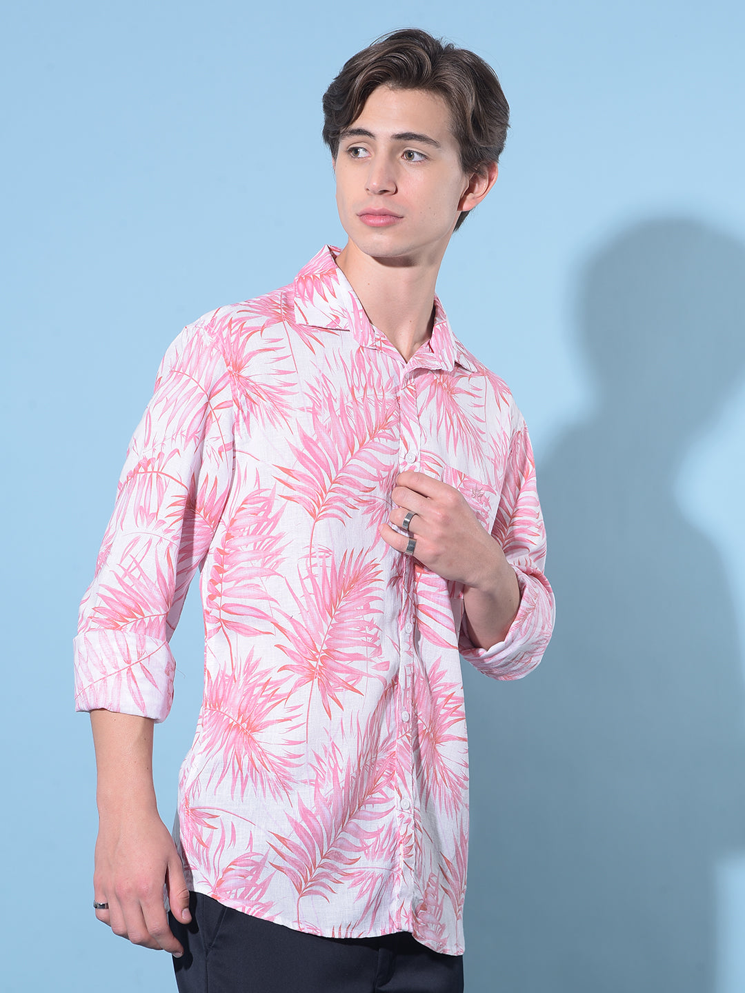 Purple Floral Print Linen Shirt-Men Shirts-Crimsoune Club