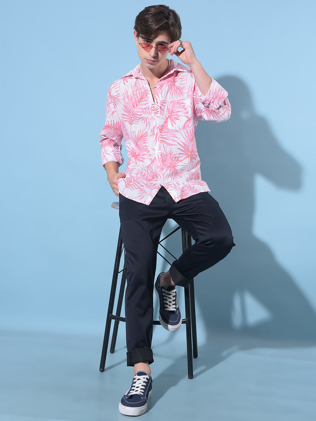 Purple Floral Print Linen Shirt-Men Shirts-Crimsoune Club