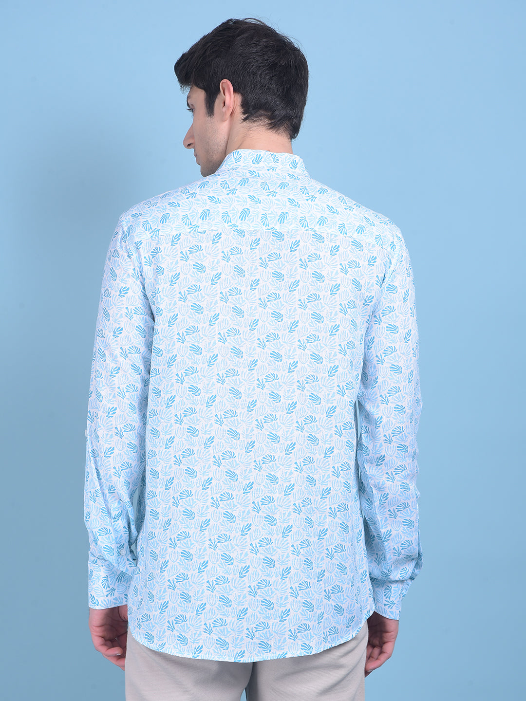 Blue Floral Print Linen Shirt-Men Shirts-Crimsoune Club