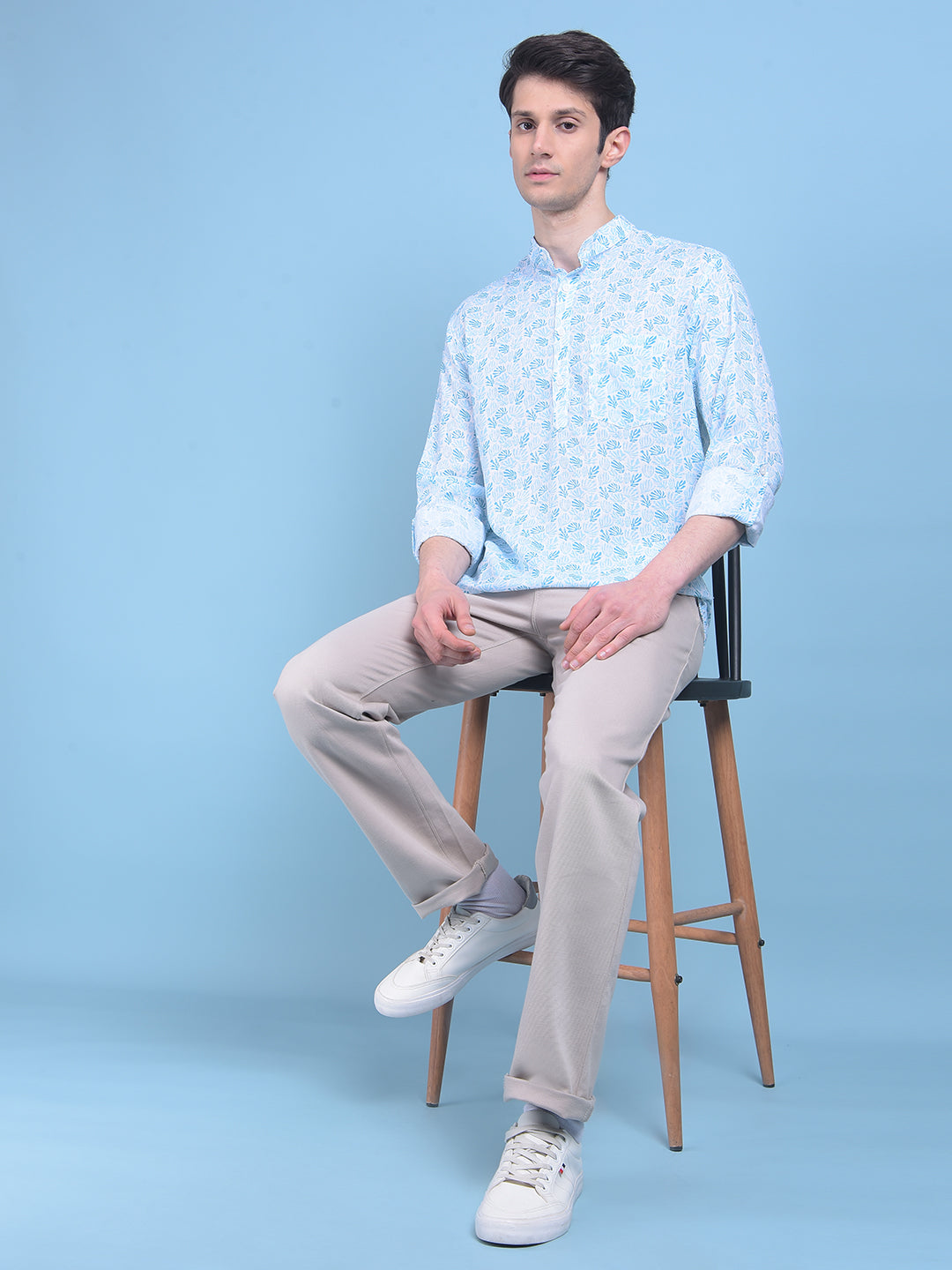 Blue Floral Print Linen Shirt-Men Shirts-Crimsoune Club