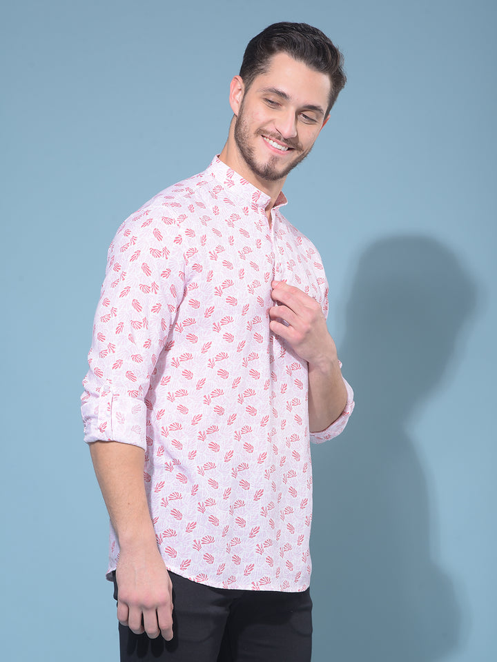Purple Floral Print Linen Kurta-Men Kurtas-Crimsoune Club
