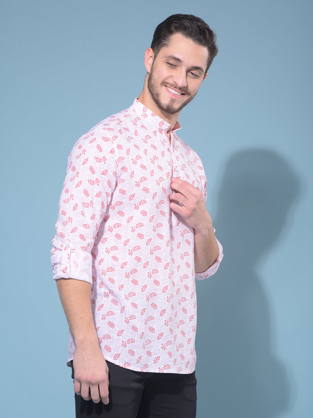 Purple Floral Print Linen Kurta-Men Kurtas-Crimsoune Club