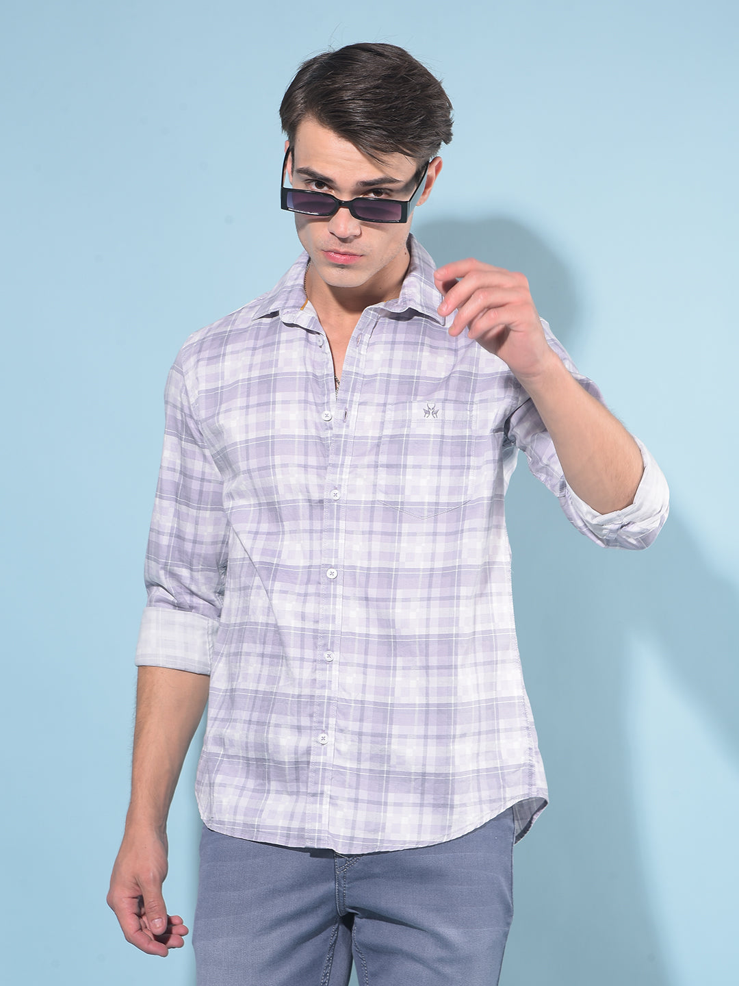 Purple Tartan Check 100% Cotton Shirt-Men Shirts-Crimsoune Club