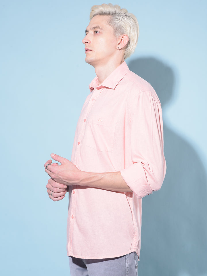 Peach Linen Shirt-Men Shirts-Crimsoune Club