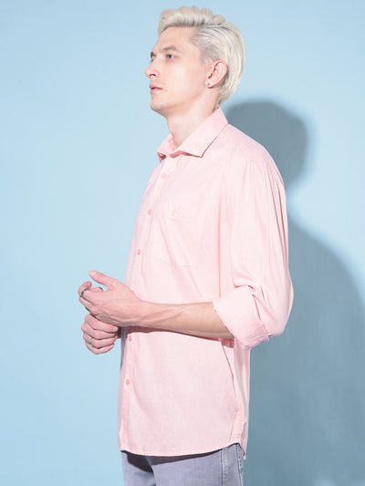 Peach Linen Shirt-Men Shirts-Crimsoune Club