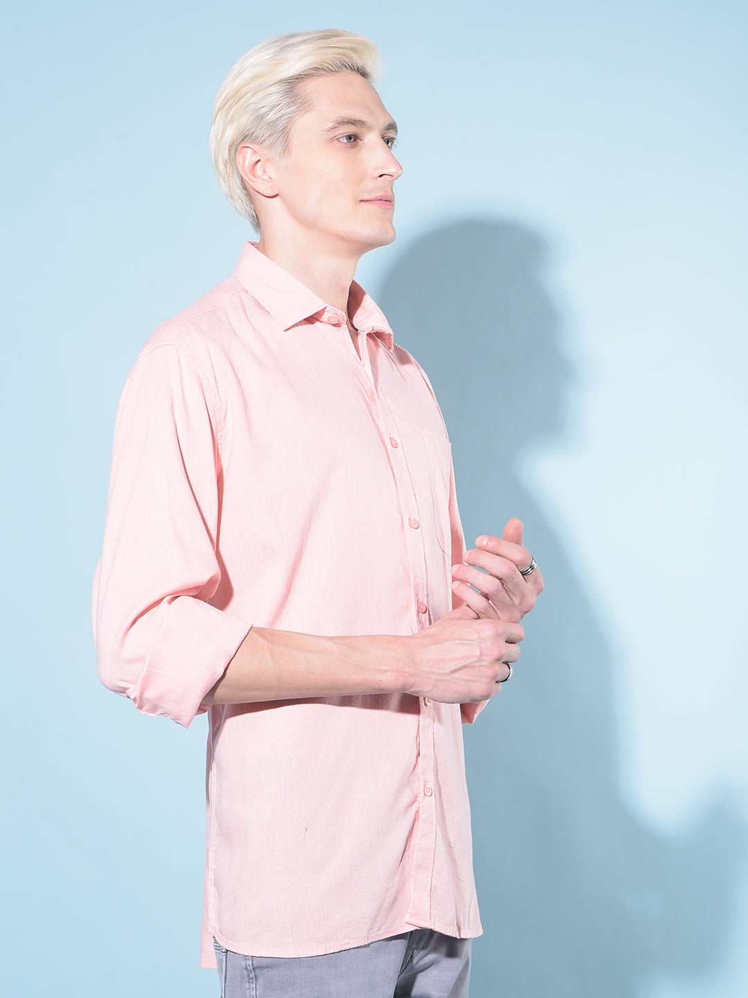 Peach Linen Shirt-Men Shirts-Crimsoune Club