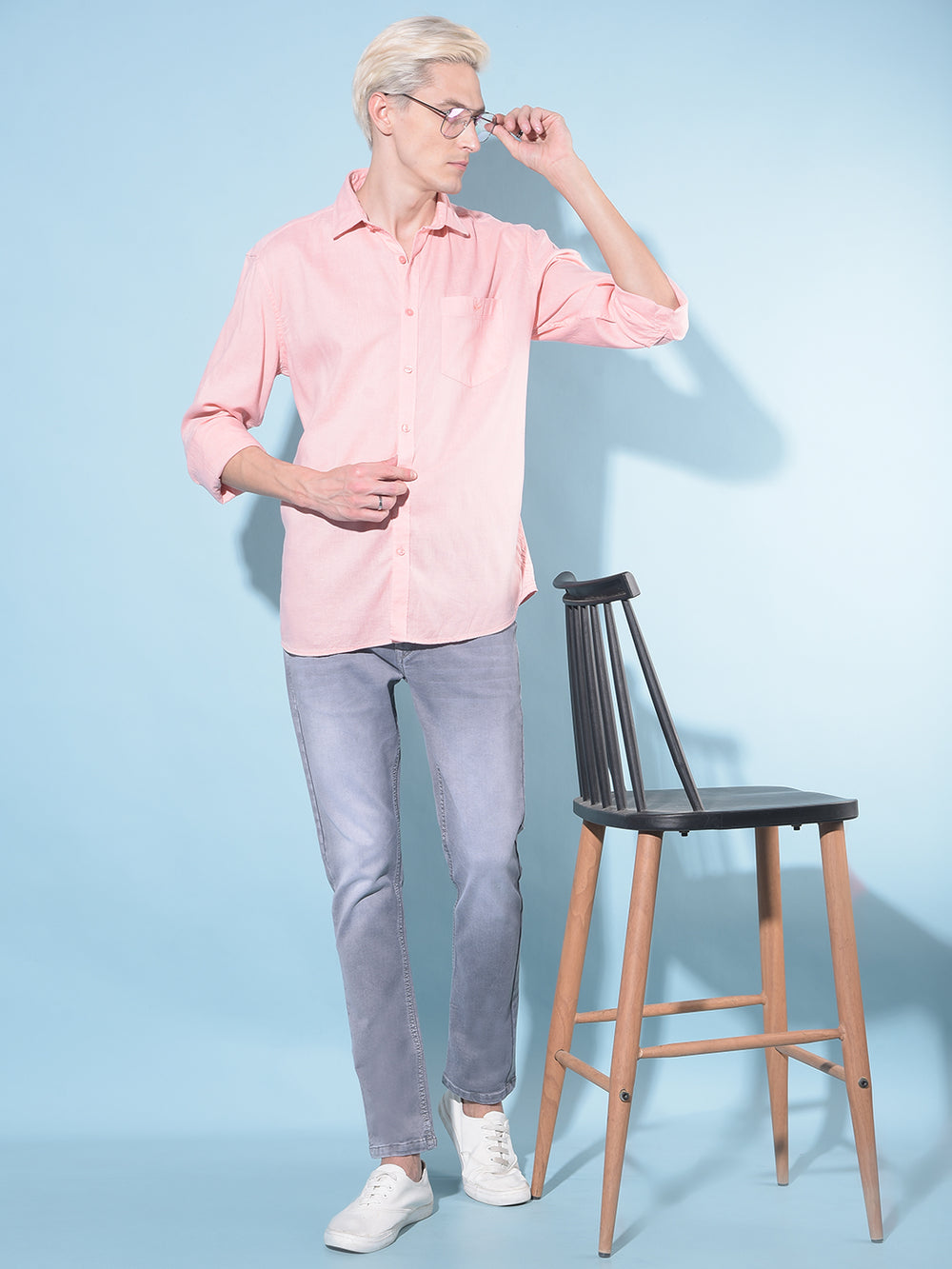 Peach Linen Shirt-Men Shirts-Crimsoune Club
