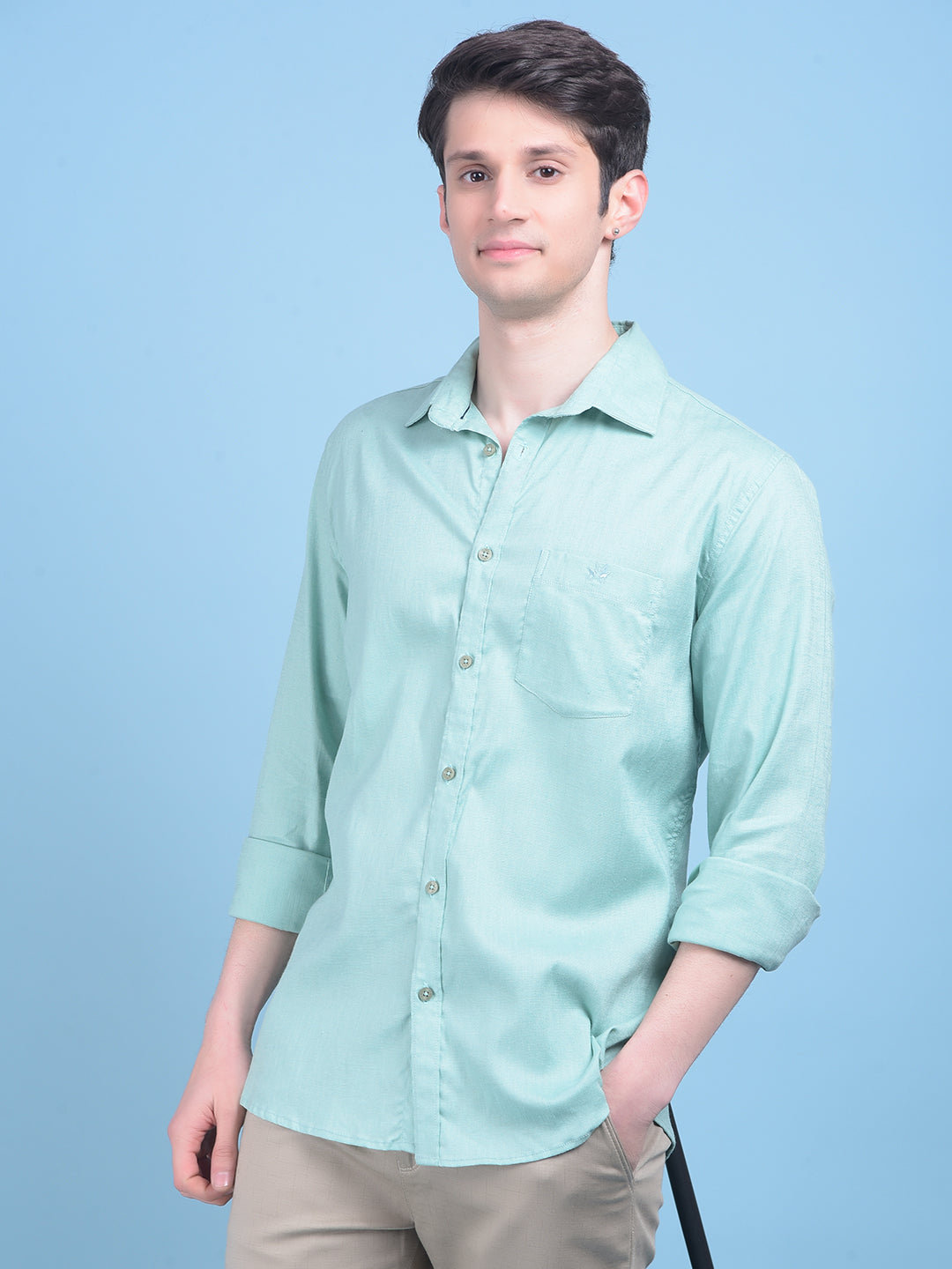 Green Linen Shirt-Men Shirts-Crimsoune Club