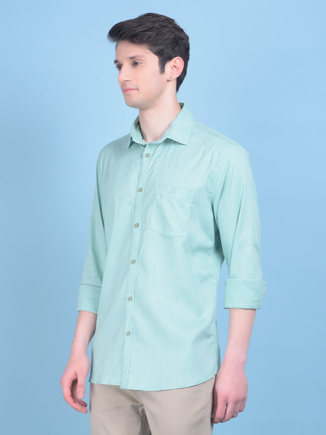 Green Linen Shirt-Men Shirts-Crimsoune Club