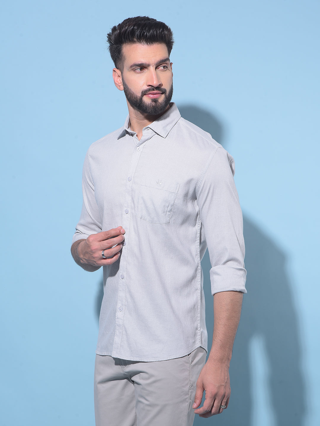 Grey Linen Shirt-Men Shirts-Crimsoune Club