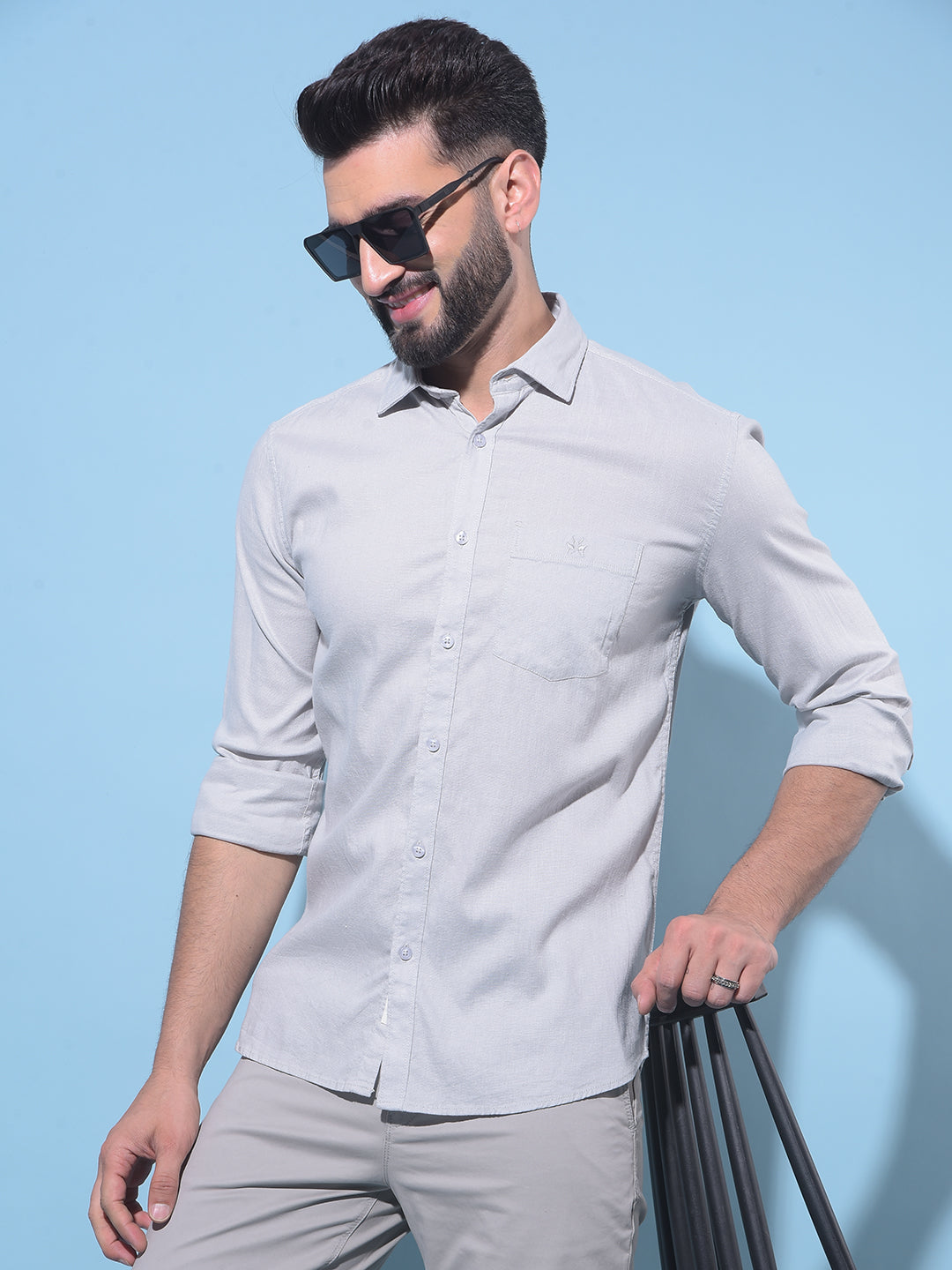 Grey Linen Shirt-Men Shirts-Crimsoune Club
