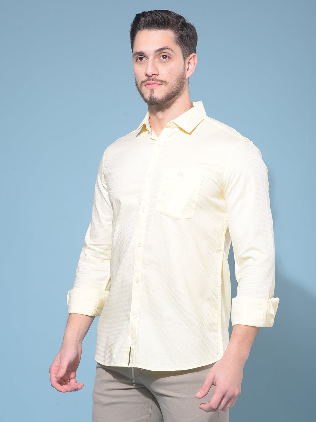 Yellow 100% Cotton Shirt-Men Shirts-Crimsoune Club