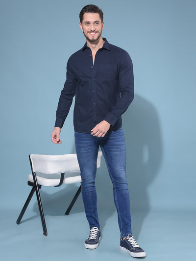 Navy Blue 100% Cotton Shirt-Men Shirts-Crimsoune Club