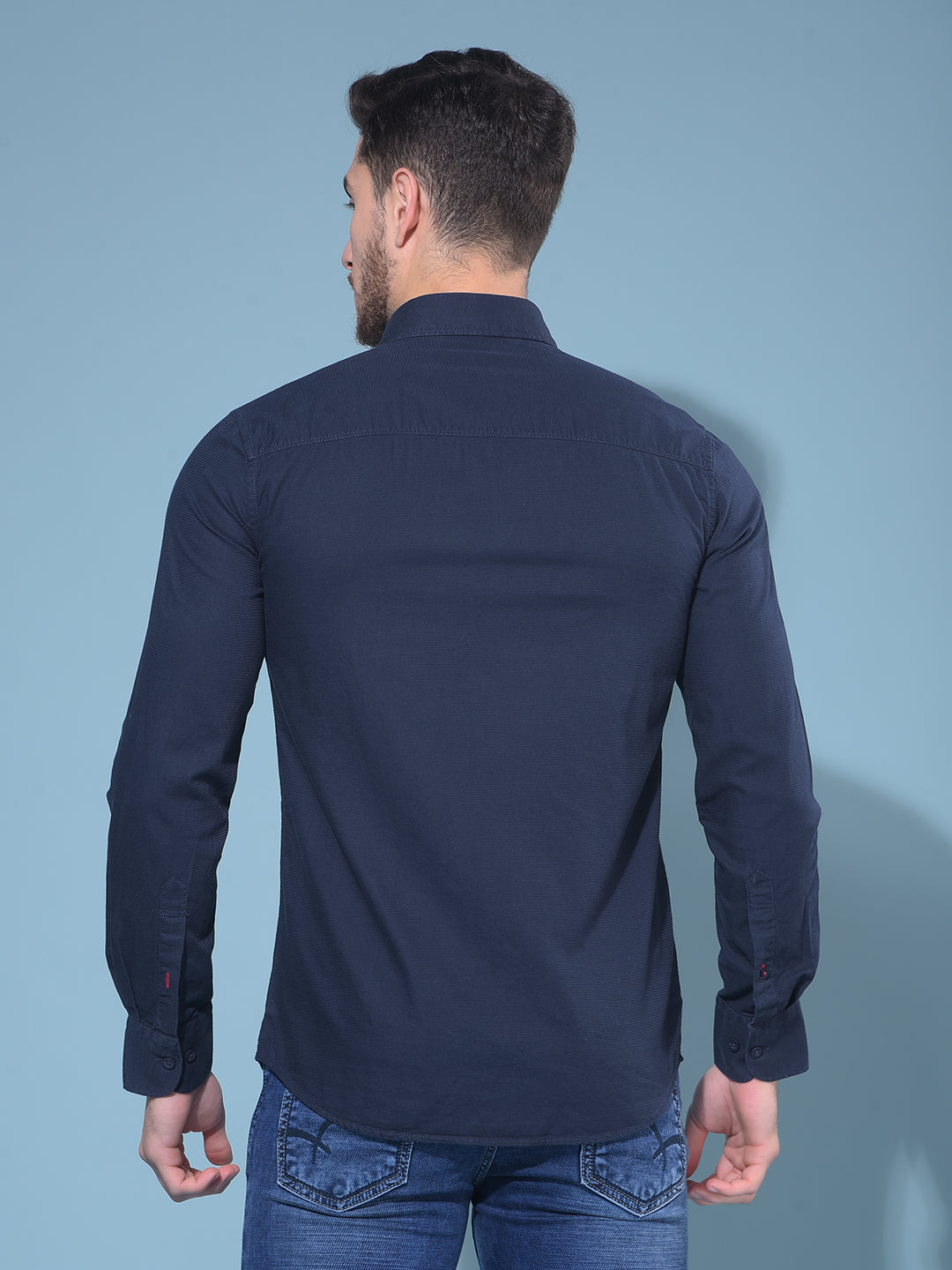 Navy Blue 100% Cotton Shirt-Men Shirts-Crimsoune Club