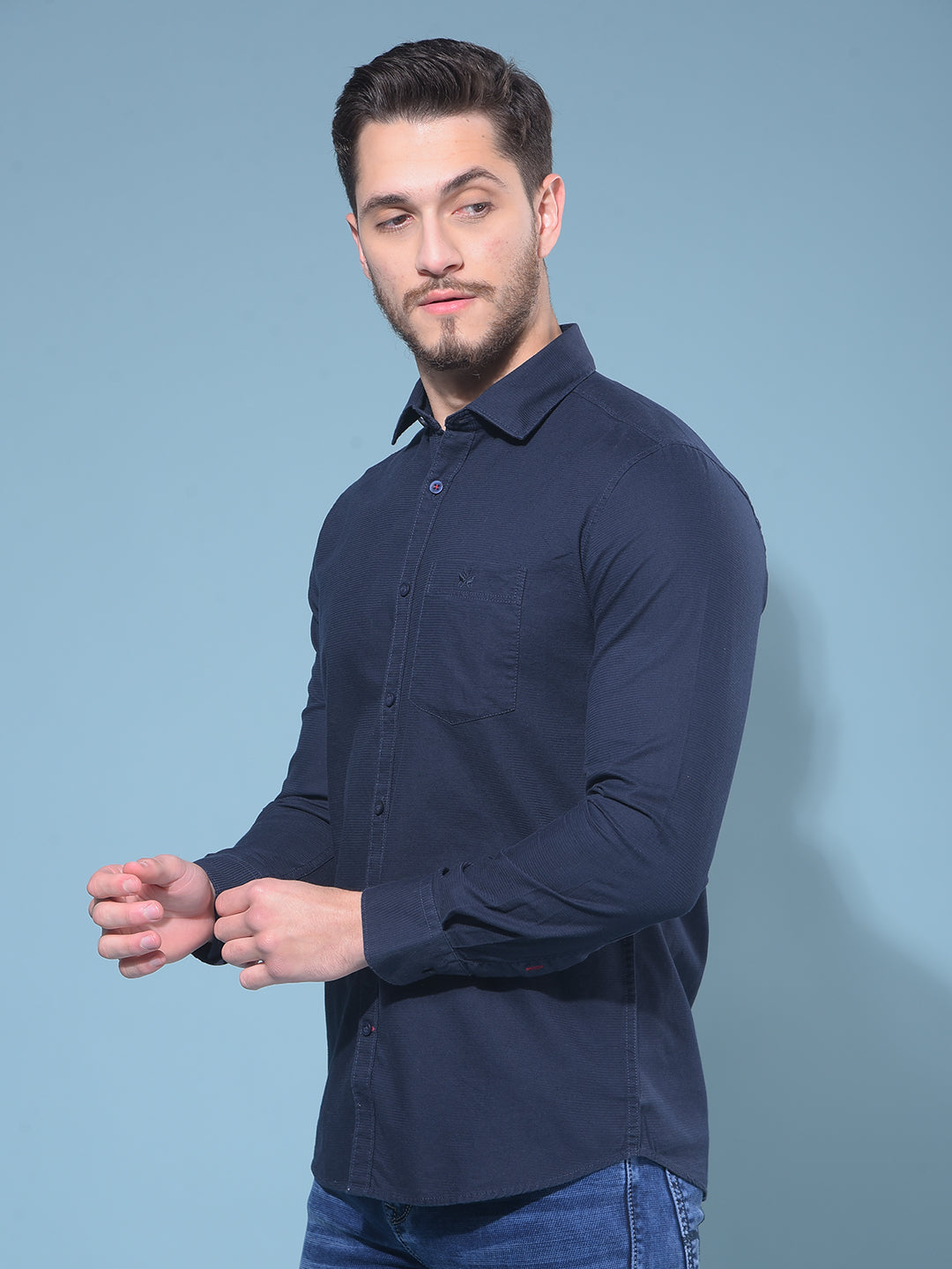 Navy Blue 100% Cotton Shirt-Men Shirts-Crimsoune Club