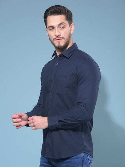 Navy Blue 100% Cotton Shirt-Men Shirts-Crimsoune Club