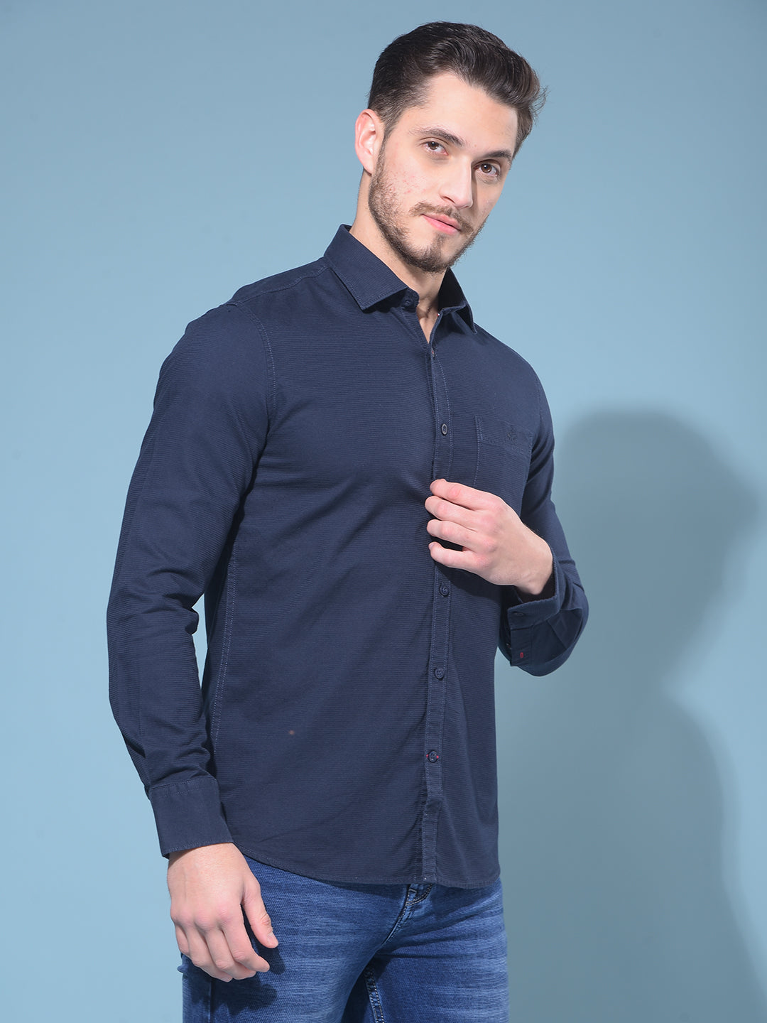 Navy Blue 100% Cotton Shirt-Men Shirts-Crimsoune Club