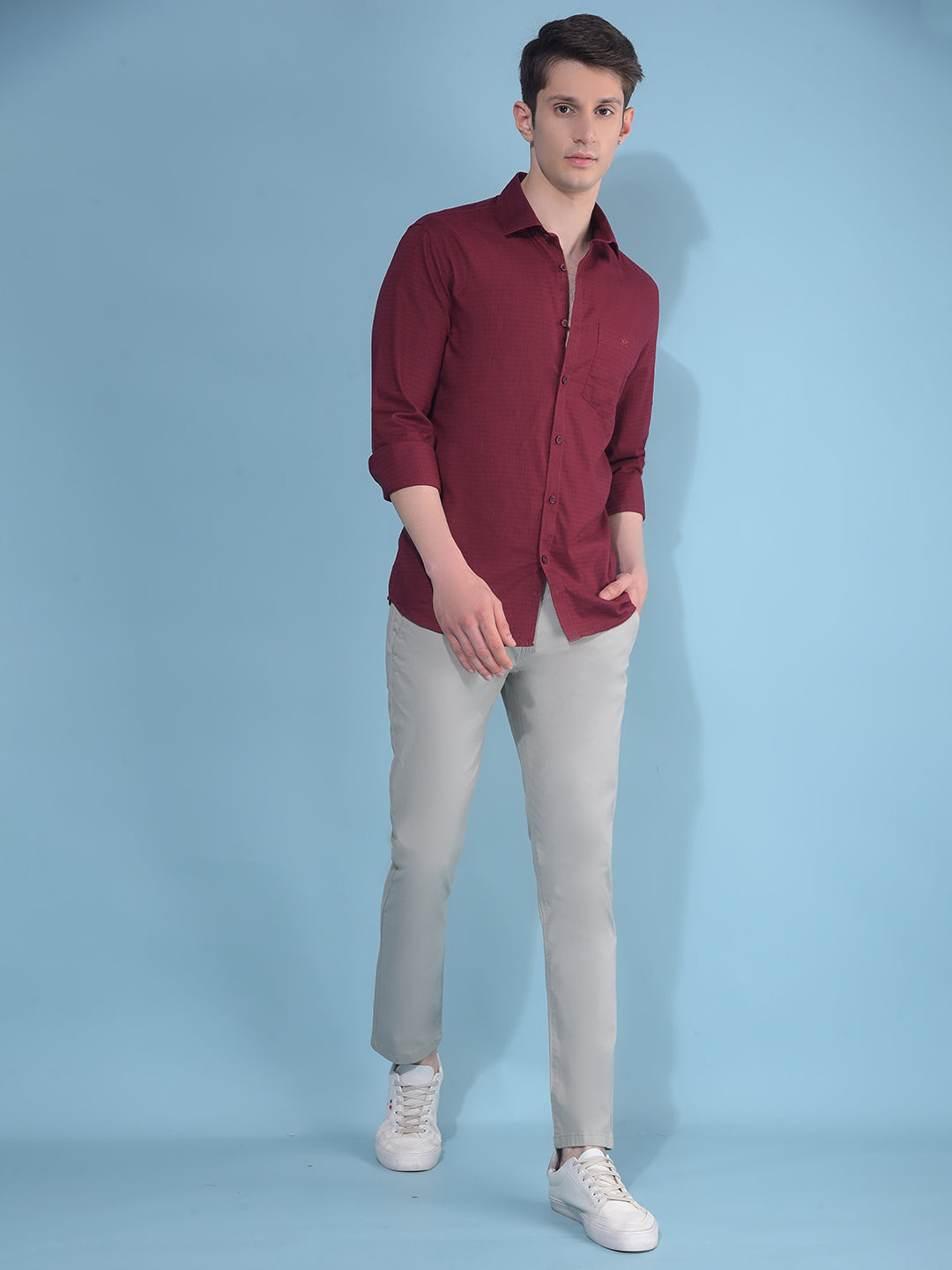 Maroon Printed Cotton Shirt-Men Shirts-Crimsoune Club