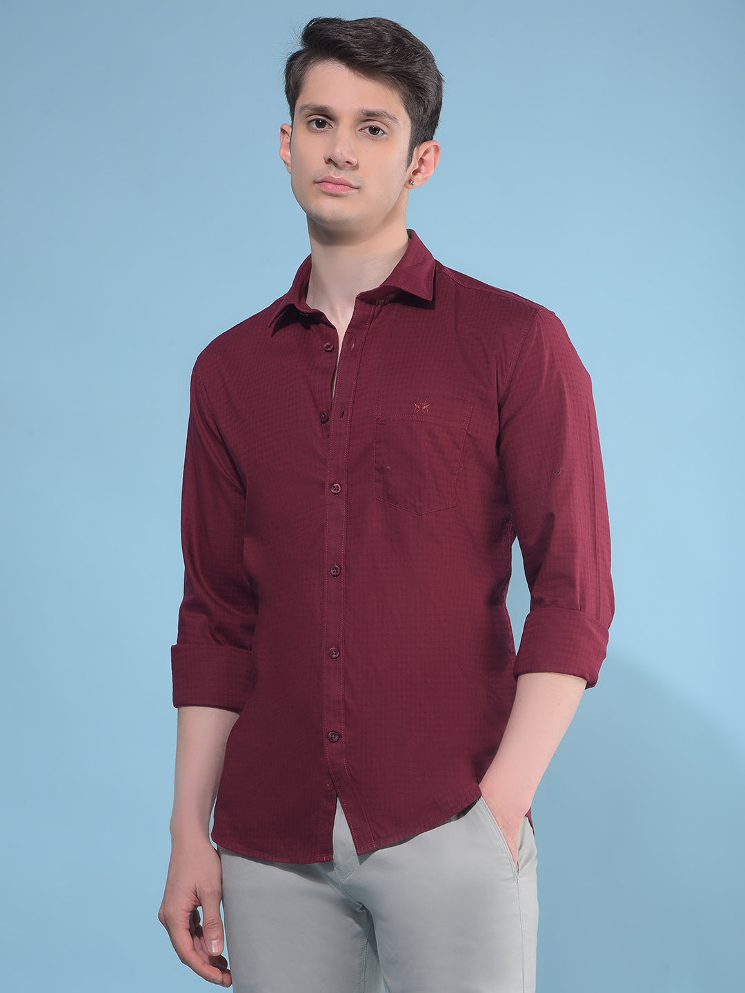 Maroon Printed Cotton Shirt-Men Shirts-Crimsoune Club