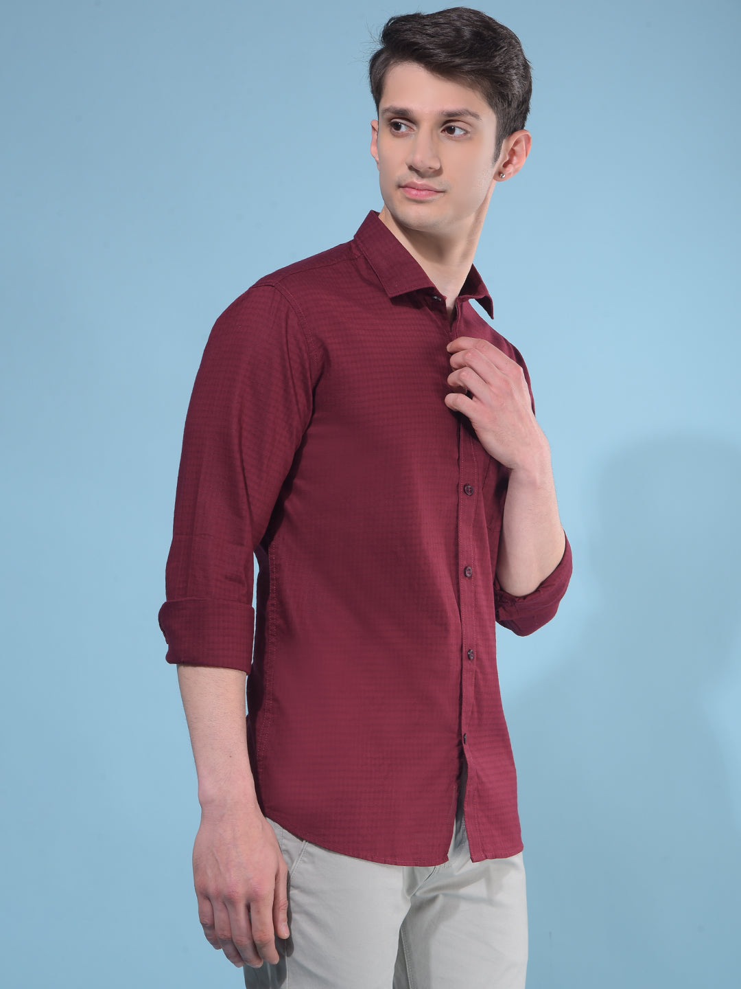 Maroon Printed Cotton Shirt-Men Shirts-Crimsoune Club