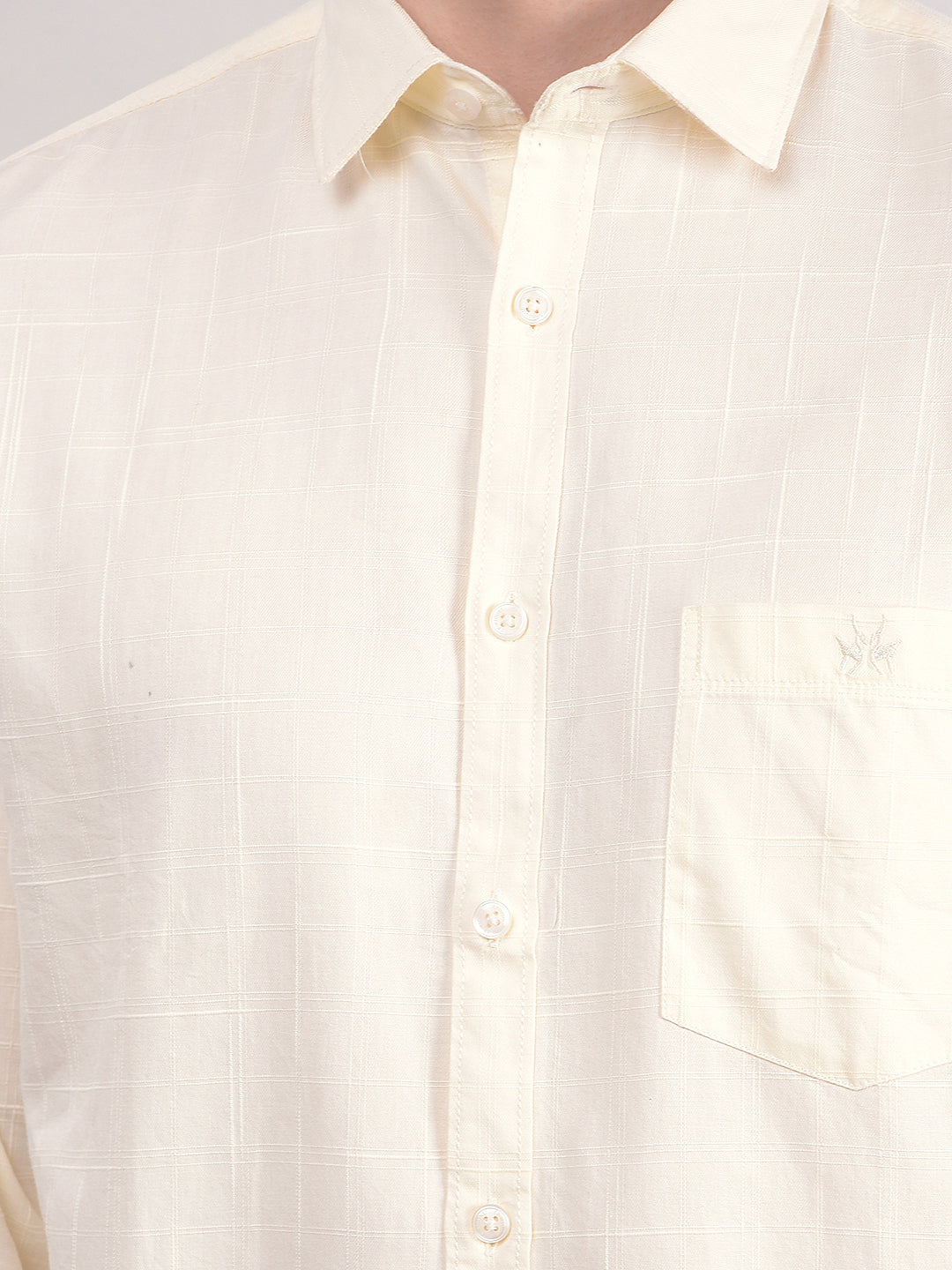 Beige 100% Cotton Checked Shirt-Men Shirts-Crimsoune Club
