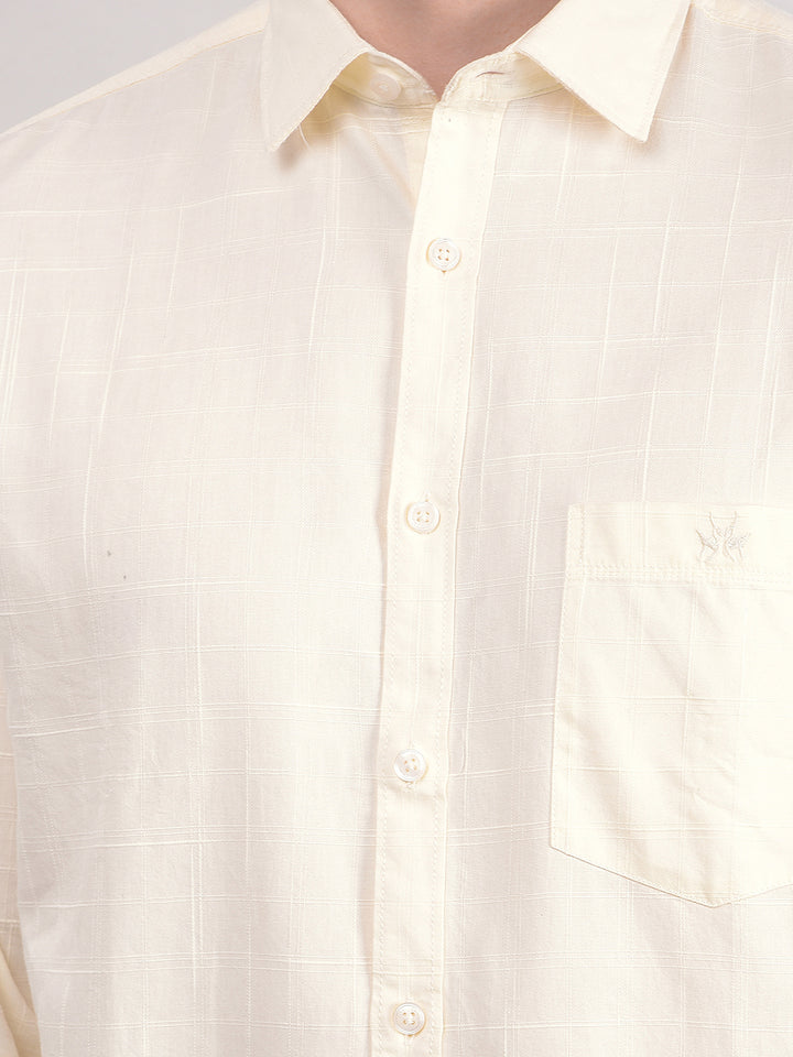 Beige 100% Cotton Checked Shirt-Men Shirts-Crimsoune Club