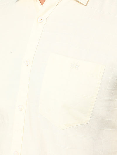 Beige 100% Cotton Checked Shirt-Men Shirts-Crimsoune Club