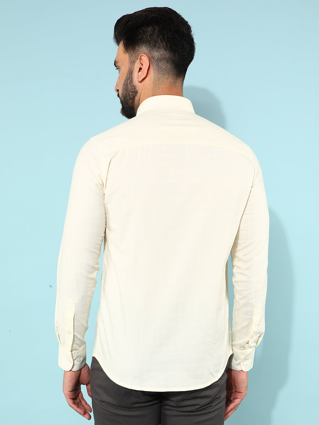 Beige 100% Cotton Checked Shirt-Men Shirts-Crimsoune Club