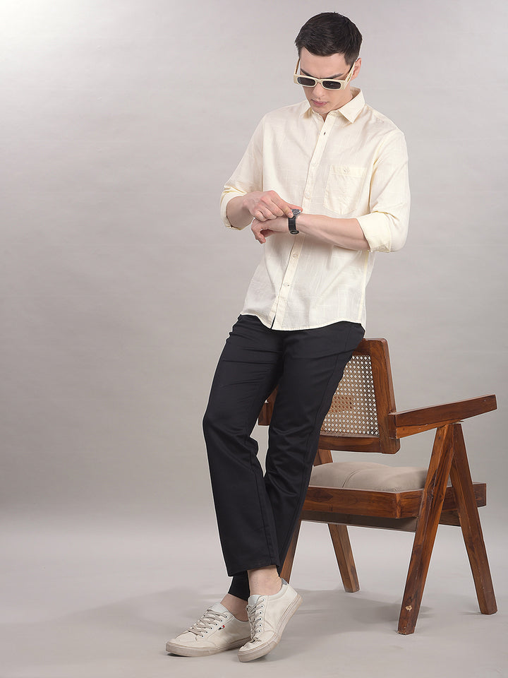 Beige 100% Cotton Checked Shirt-Men Shirts-Crimsoune Club
