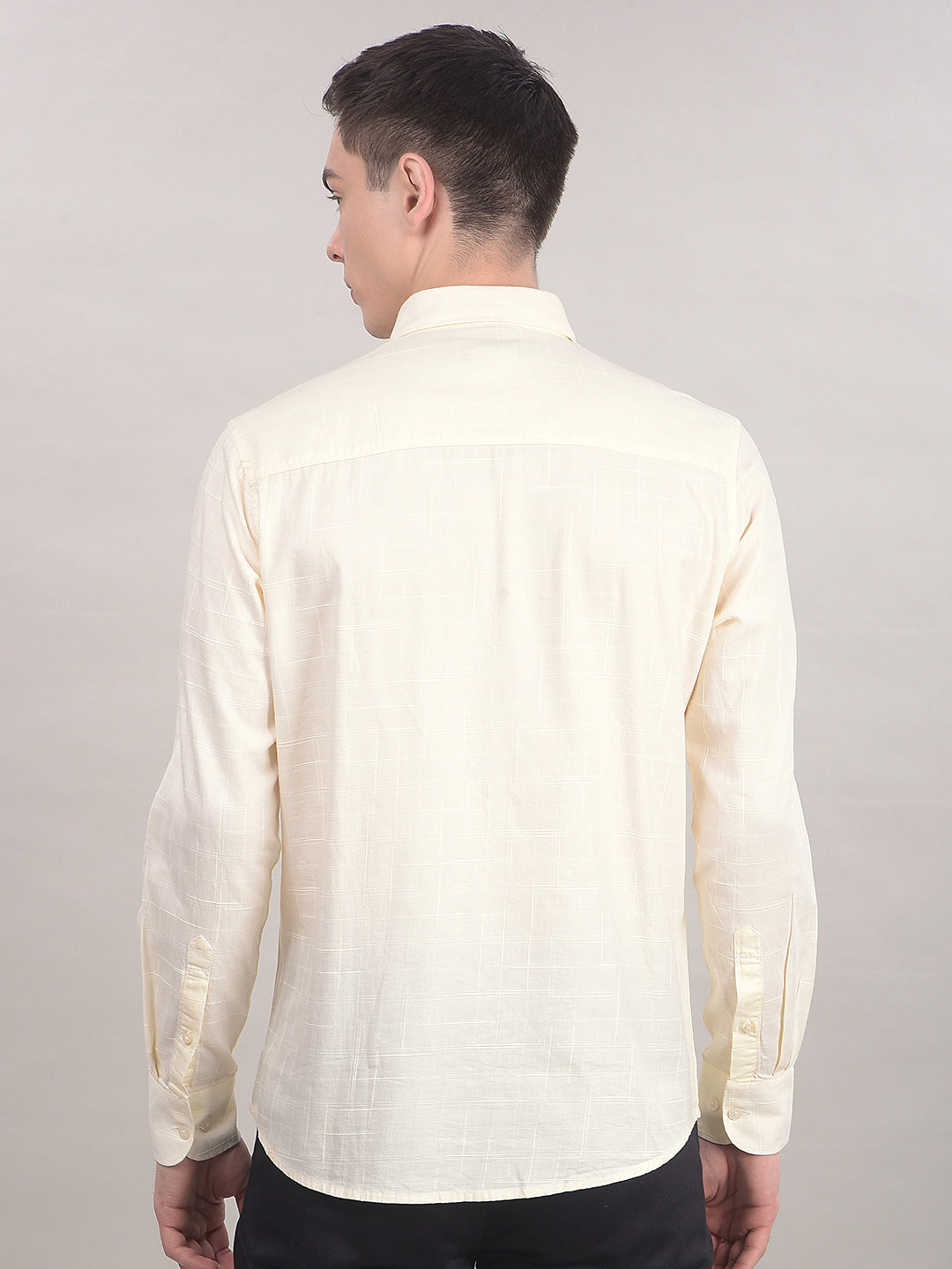 Beige 100% Cotton Checked Shirt-Men Shirts-Crimsoune Club