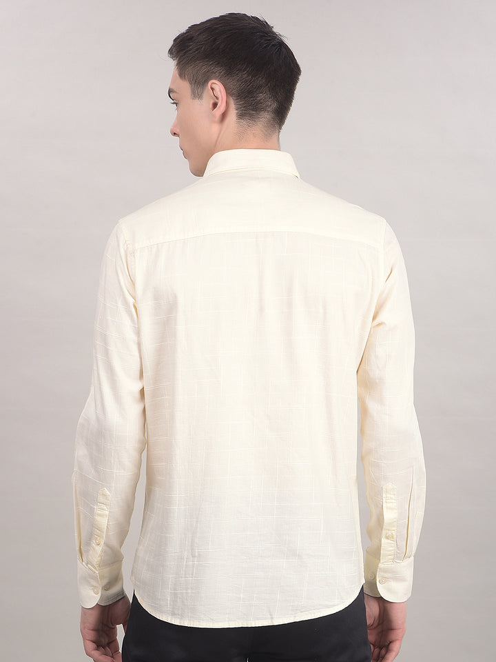 Beige 100% Cotton Checked Shirt-Men Shirts-Crimsoune Club