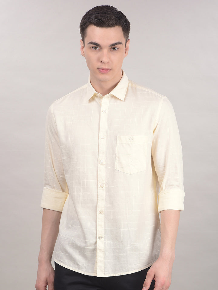 Beige 100% Cotton Checked Shirt-Men Shirts-Crimsoune Club