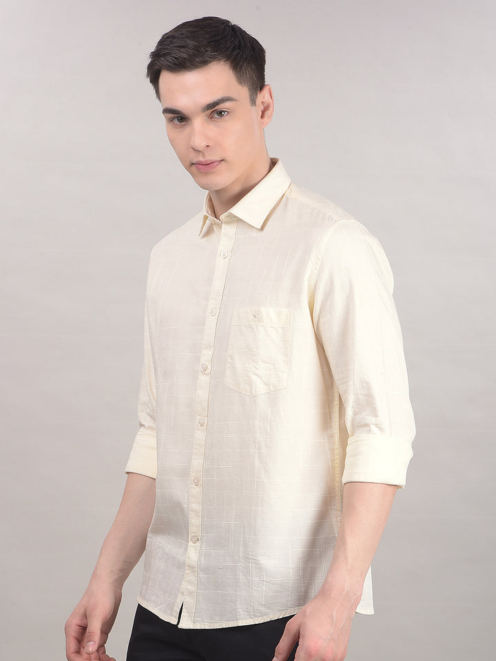 Beige 100% Cotton Checked Shirt-Men Shirts-Crimsoune Club