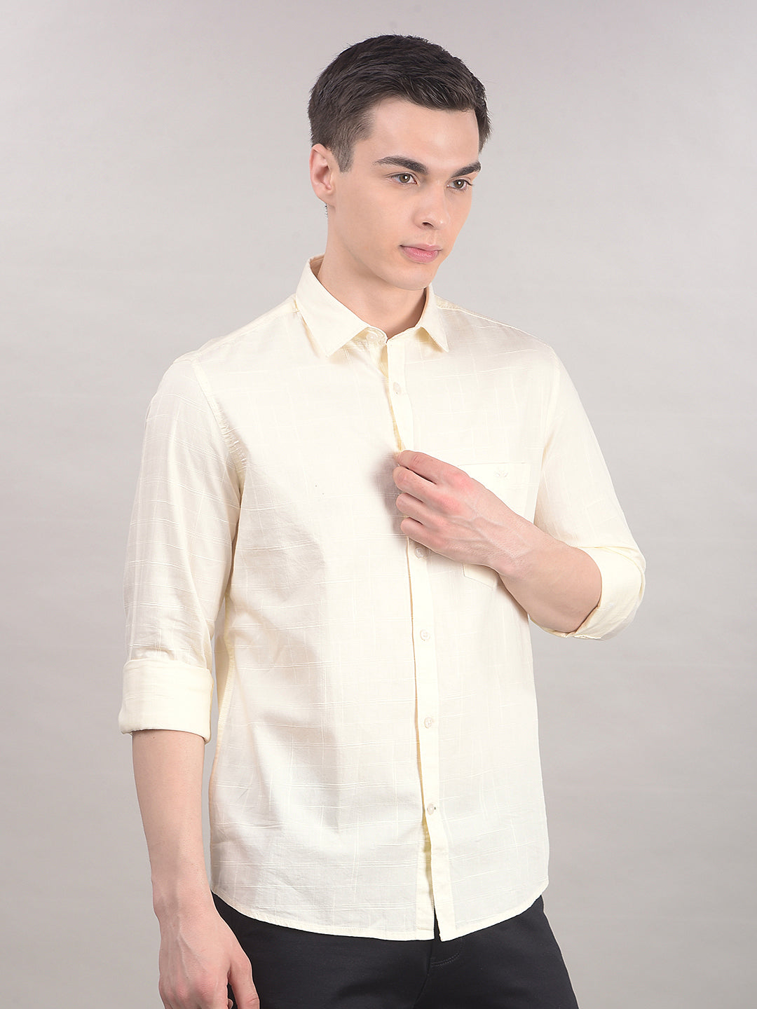 Beige 100% Cotton Checked Shirt-Men Shirts-Crimsoune Club
