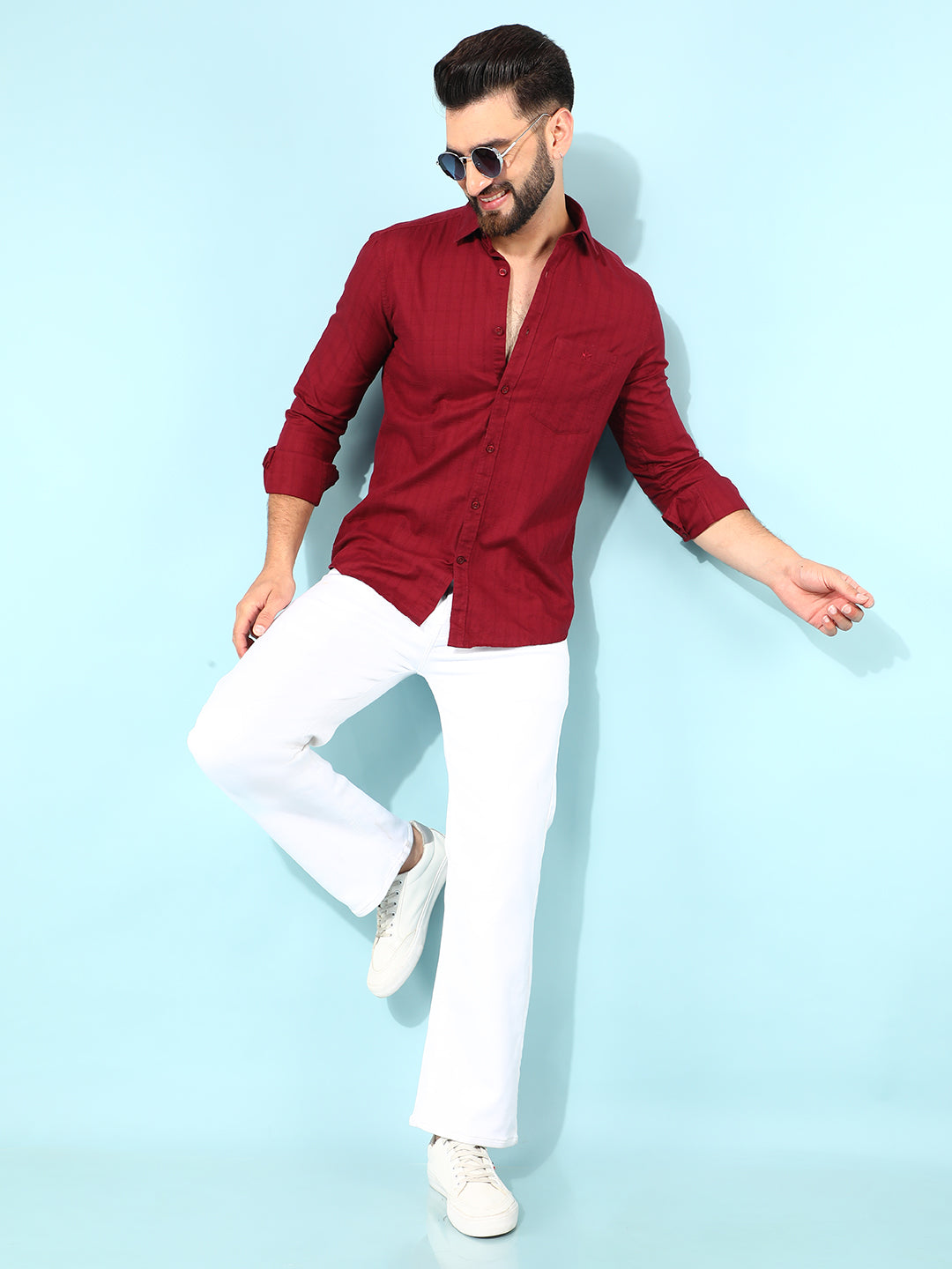 Maroon 100% Cotton Checked Shirt-Men Shirts-Crimsoune Club