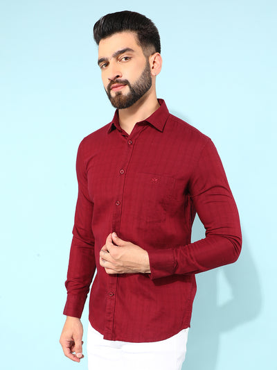 Maroon 100% Cotton Checked Shirt-Men Shirts-Crimsoune Club