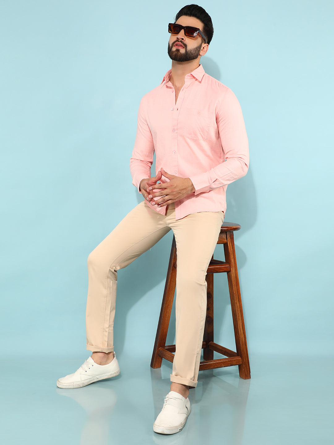 Pink 100% Cotton Checked Shirt-Men Shirts-Crimsoune Club