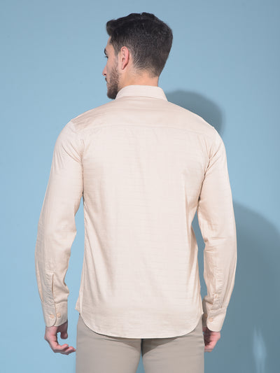 Beige Horizontal Striped 100% Cotton Shirt-Men Shirts-Crimsoune Club