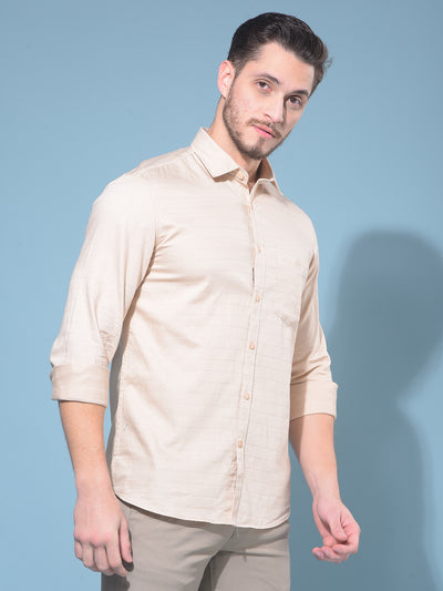 Beige Horizontal Striped 100% Cotton Shirt-Men Shirts-Crimsoune Club