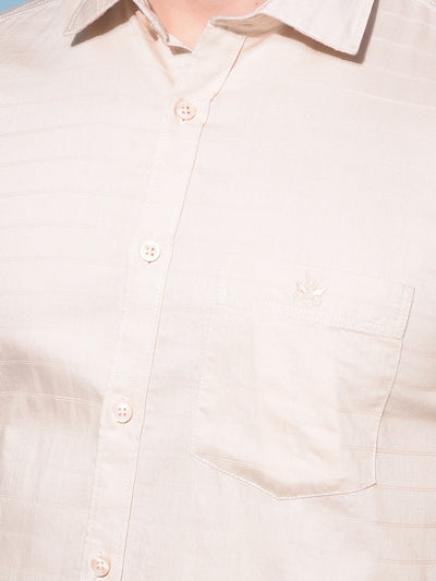 Beige Horizontal Striped 100% Cotton Shirt-Men Shirts-Crimsoune Club