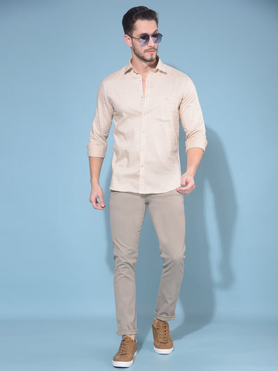 Beige Horizontal Striped 100% Cotton Shirt-Men Shirts-Crimsoune Club