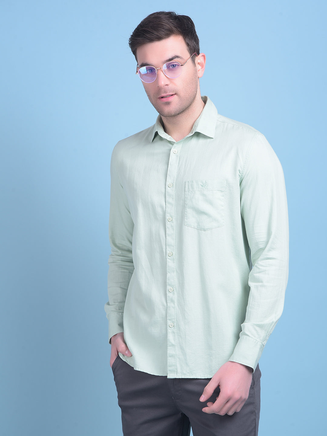 Green 100% Cotton Shirt-Men Shirts-Crimsoune Club