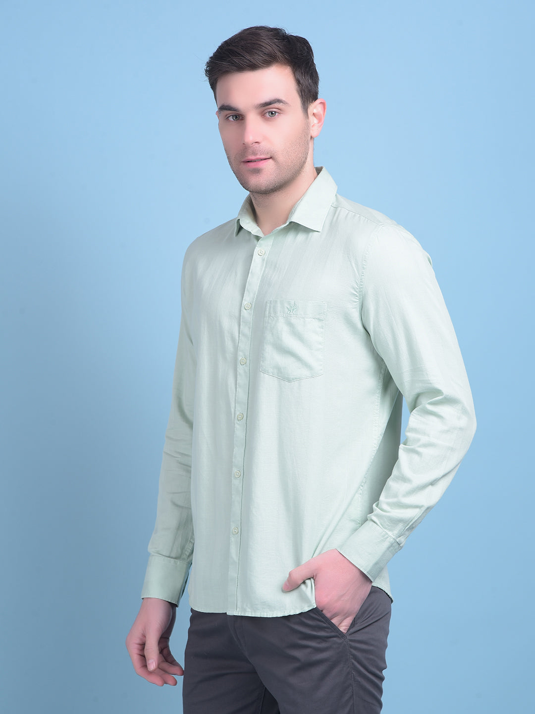 Green 100% Cotton Shirt-Men Shirts-Crimsoune Club