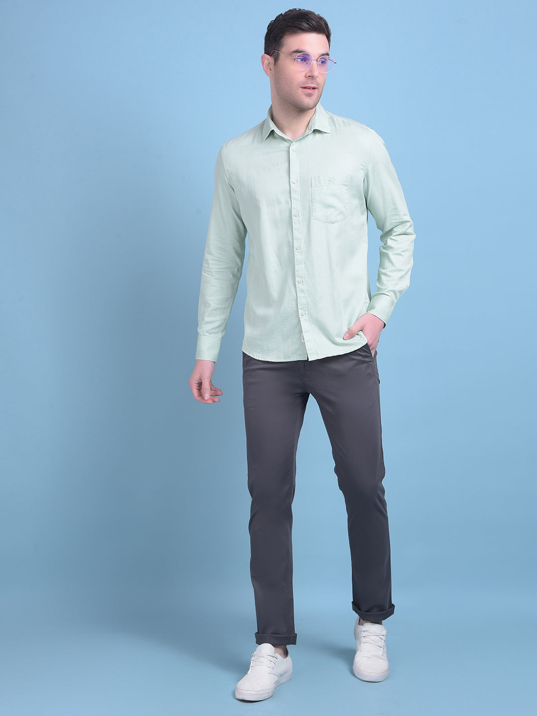 Green 100% Cotton Shirt-Men Shirts-Crimsoune Club