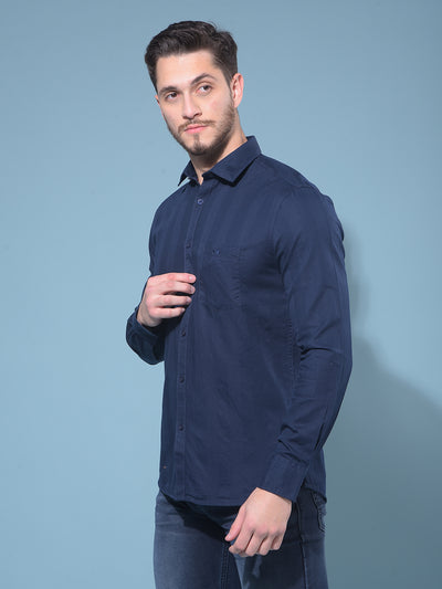 Navy Blue Horizontal Striped 100% Cotton Shirt-Men Shirts-Crimsoune Club