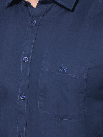 Navy Blue Horizontal Striped 100% Cotton Shirt-Men Shirts-Crimsoune Club