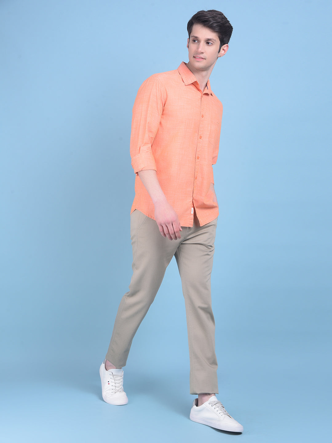 Peach Printed 100% Cotton Shirt-Men Shirts-Crimsoune Club