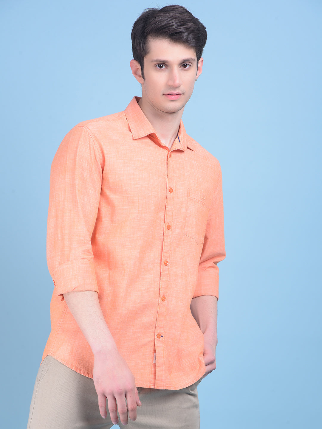 Peach Printed 100% Cotton Shirt-Men Shirts-Crimsoune Club