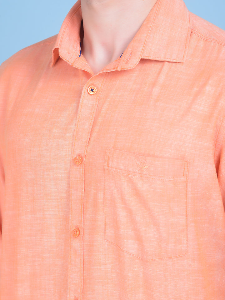 Peach Printed 100% Cotton Shirt-Men Shirts-Crimsoune Club