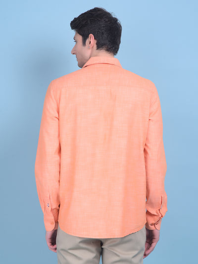 Peach Printed 100% Cotton Shirt-Men Shirts-Crimsoune Club